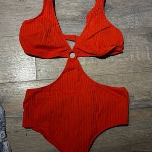 Aerie Red One Piece Cut Out Swimsuit
